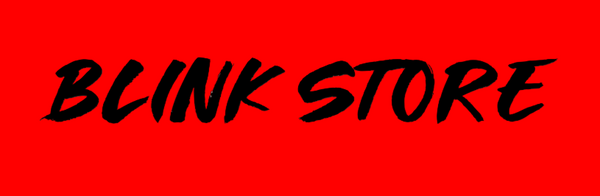 Black text 'BLINK STORE' on a red background